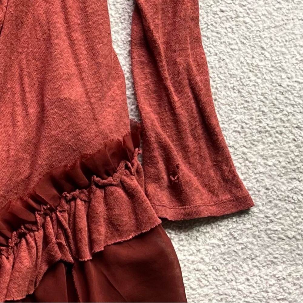 Ruffled Open-Front Cardigan in Rust - Picture 5 of 5